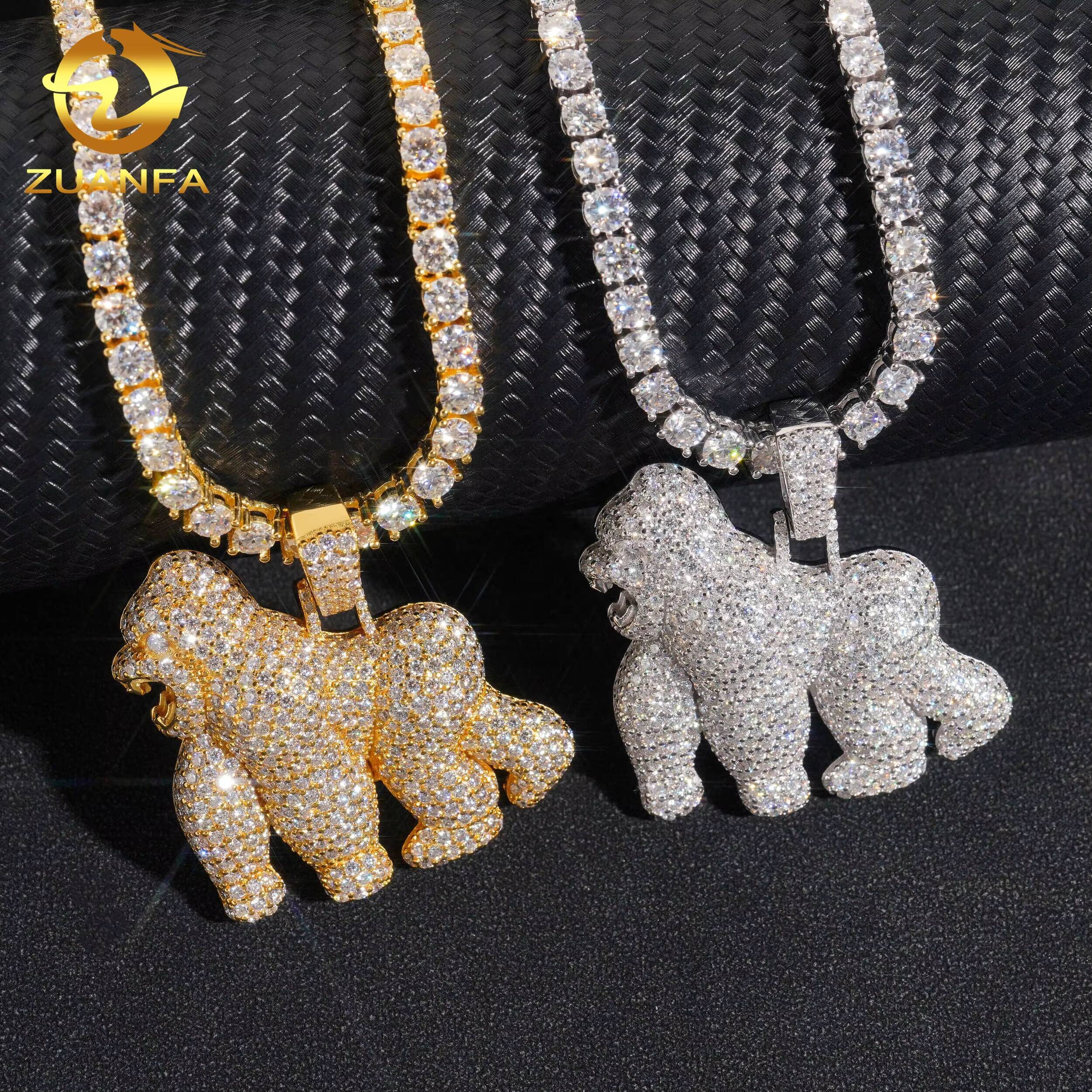 D Color VVS Moissanite Diamond Luxury Fashion Hip Hop Pendant 925 Sterling Silver Baby Gorilla Pendant Charm