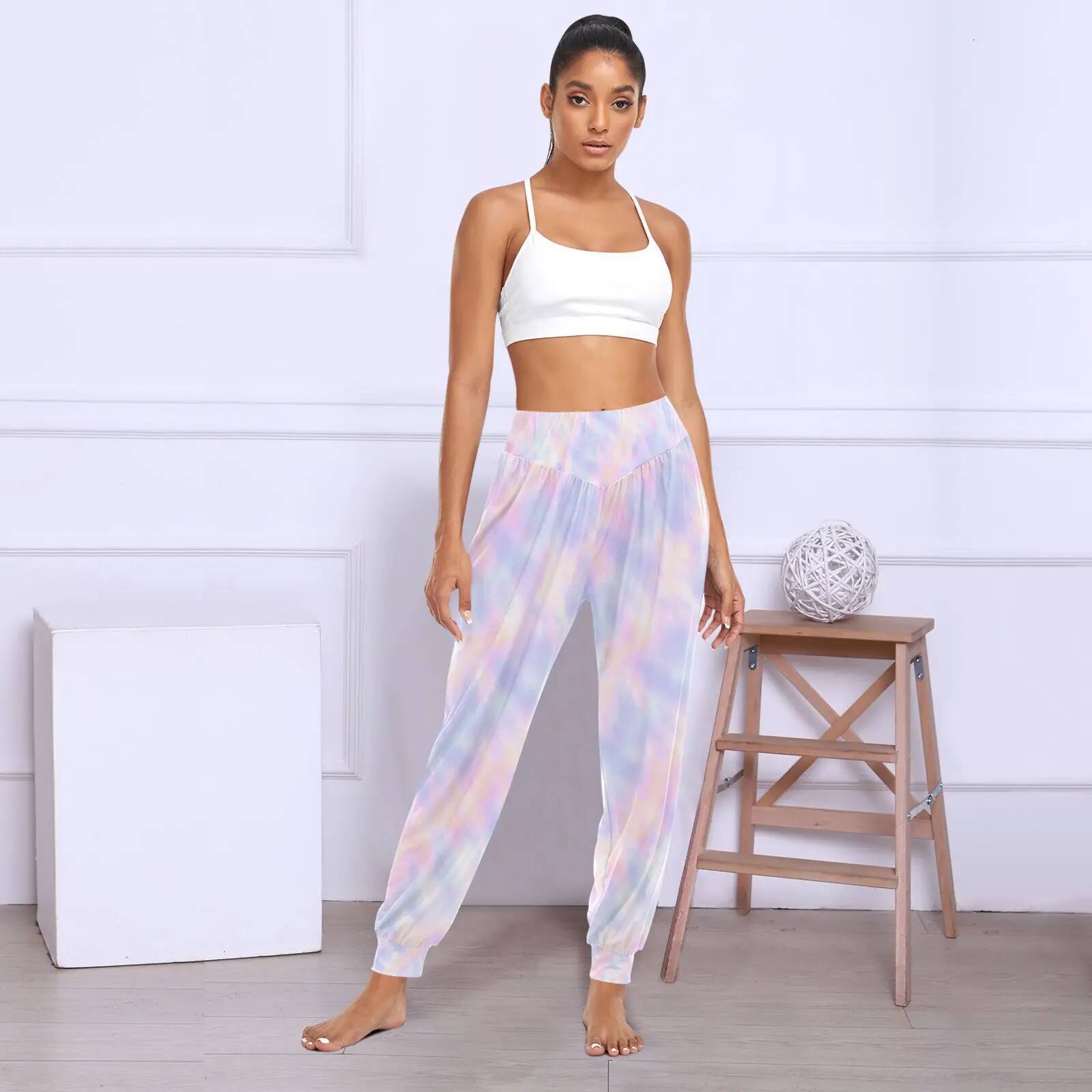 New Women Casual Modal Harem Lady Dance Practice Pants Purple Orange Tie Dye Yoga Suit Long Trousers Bloomers Dancewear