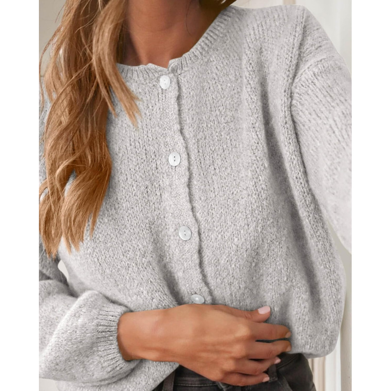 Women's cardigan wool sweater casual loose button long sleeved round neck knitted cardigan wool sweater off shoulder jacket