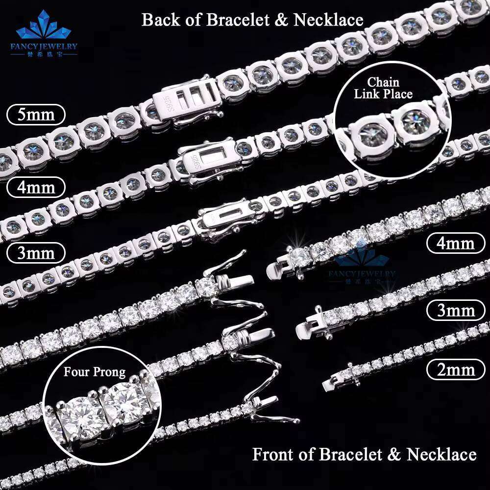 Fresh Item High Quality Hip Hop Bling Sterling Sier 3MM 4MM Flawless D Color Lab Dia Moissanite Tennis Chain