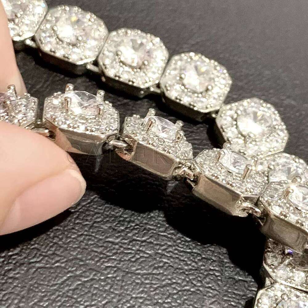 Hip Hop Jewelry 10mm 12mm Men's Cluster Square Tennis Necklace Pure Sier Iced Out Pyrope Chain