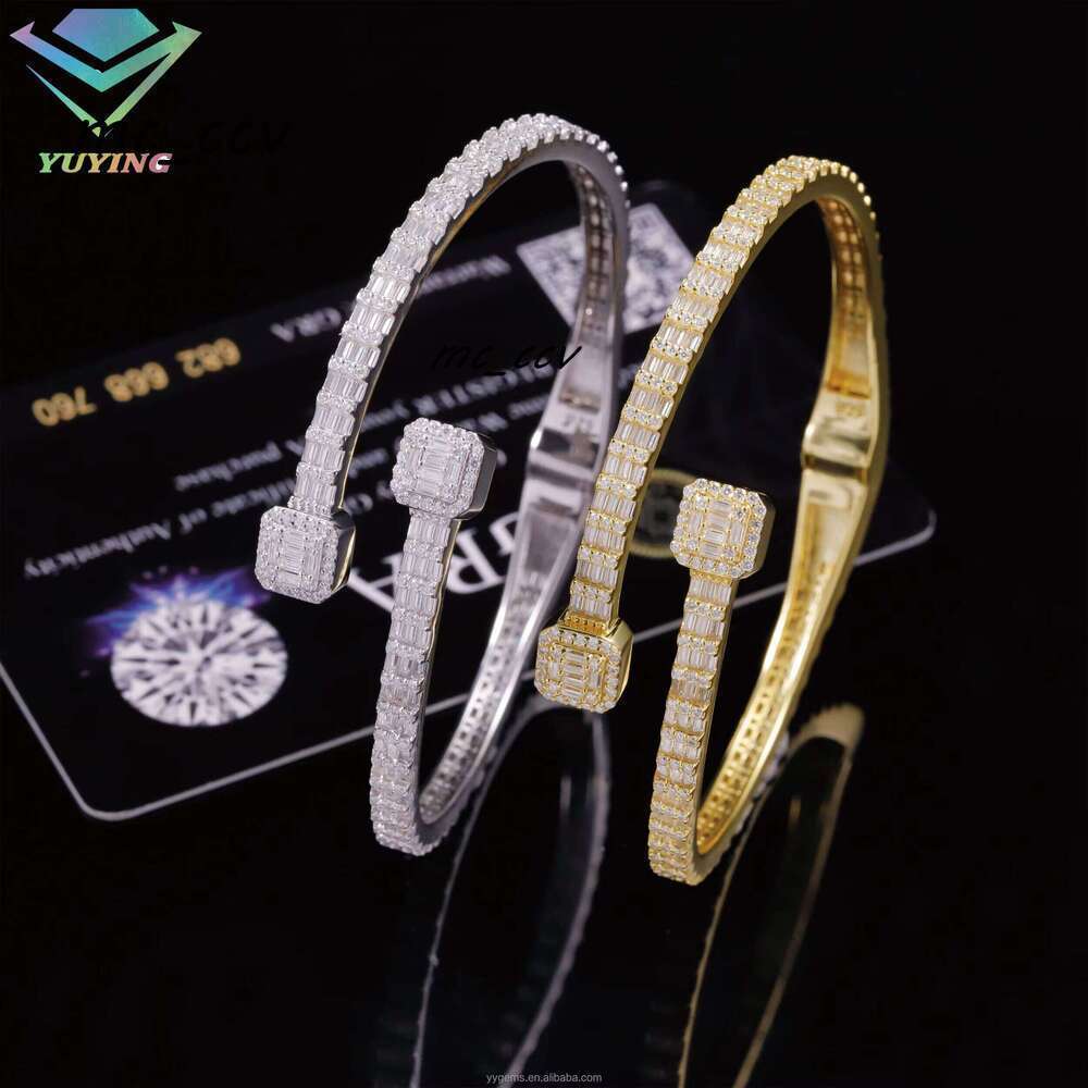New Fashion Design S Sier GoldPlated VVS Moissanite Long Bar Cuban Chain Bracelet With GRA Certificate