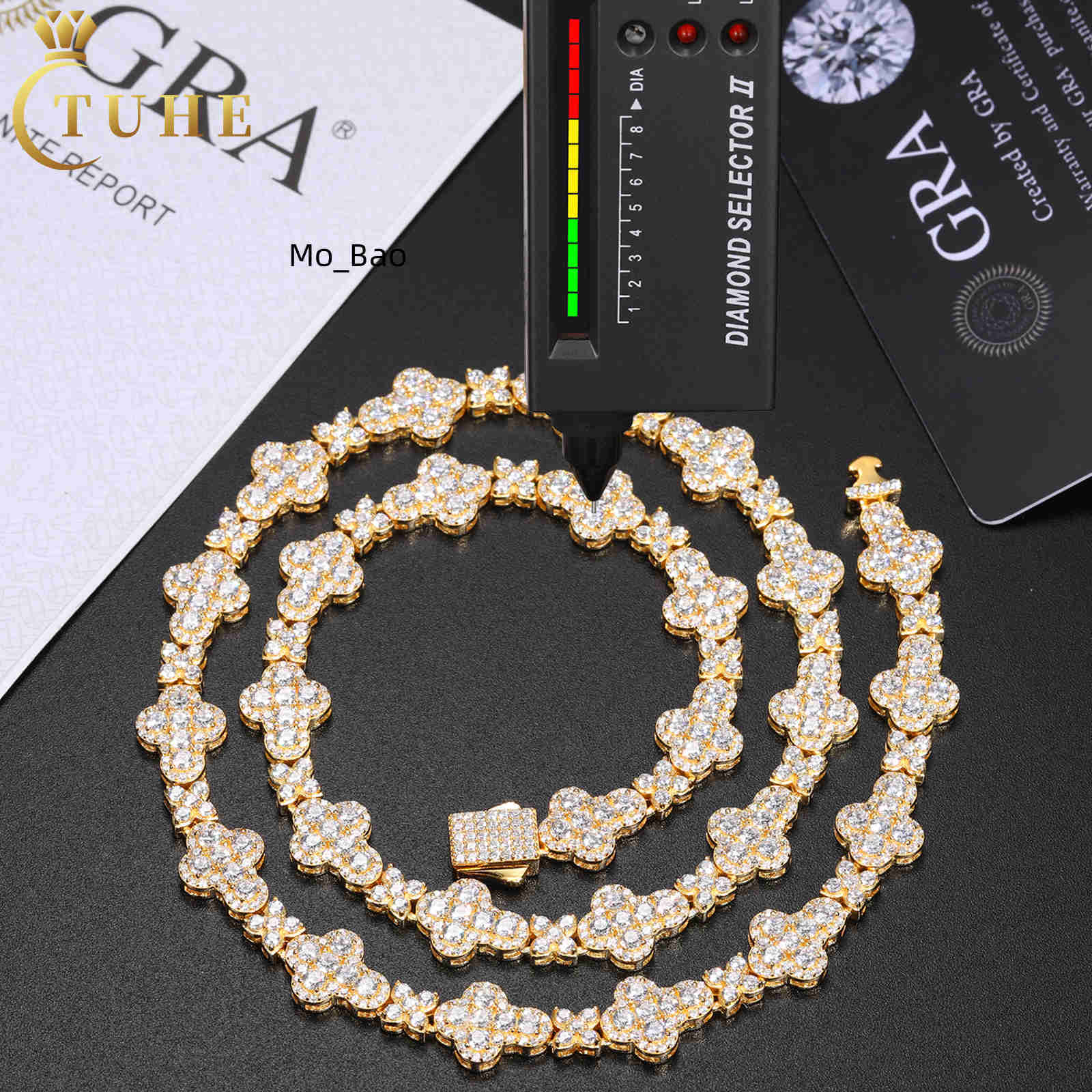 New Cross Collection Pass Diamond Tester 10mm Moissanite Cross Link Chain 925 Sterling Silver Jewelry Four Leaf Clover Necklace