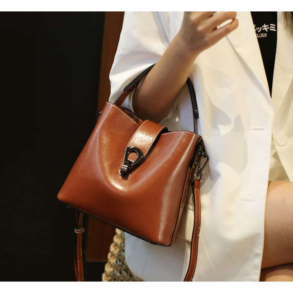 Summer Bags for Women 2024 Bucket Genuine Leather Shoulder Crossbody Bag Women's Versatile Handbag