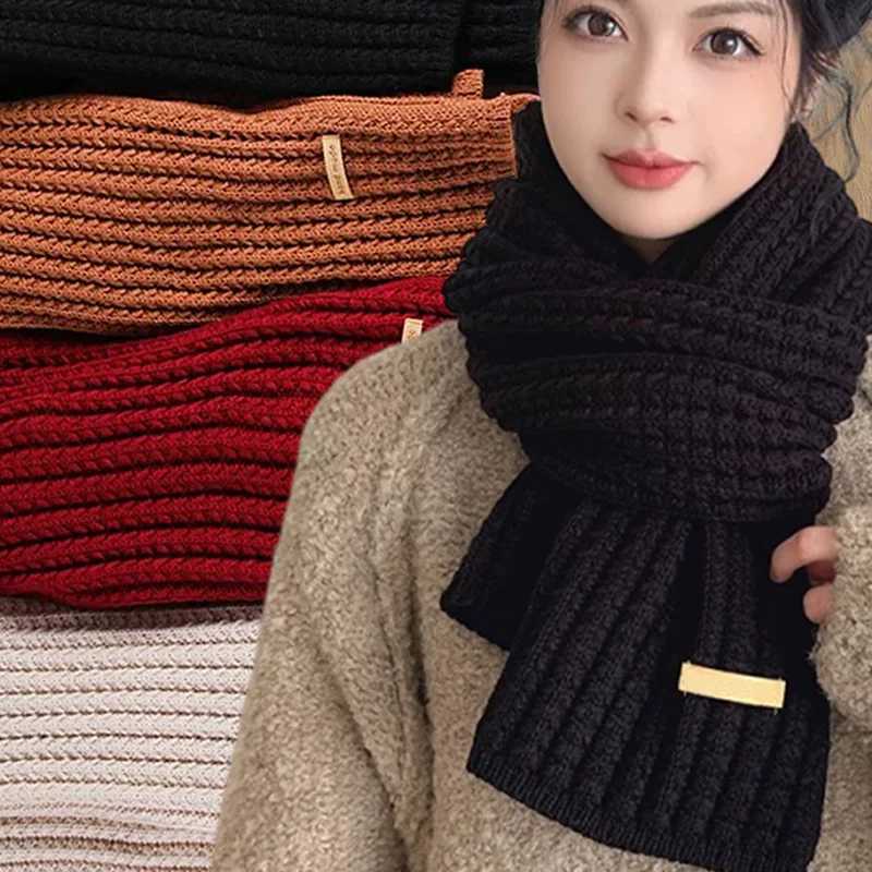 Solid Color Knitted Scarf Winter Women Girls Warm Soft Comfortable Scarf Outdoor Elegant Versatile Plush Scarf Fashion AccoryXJ250905