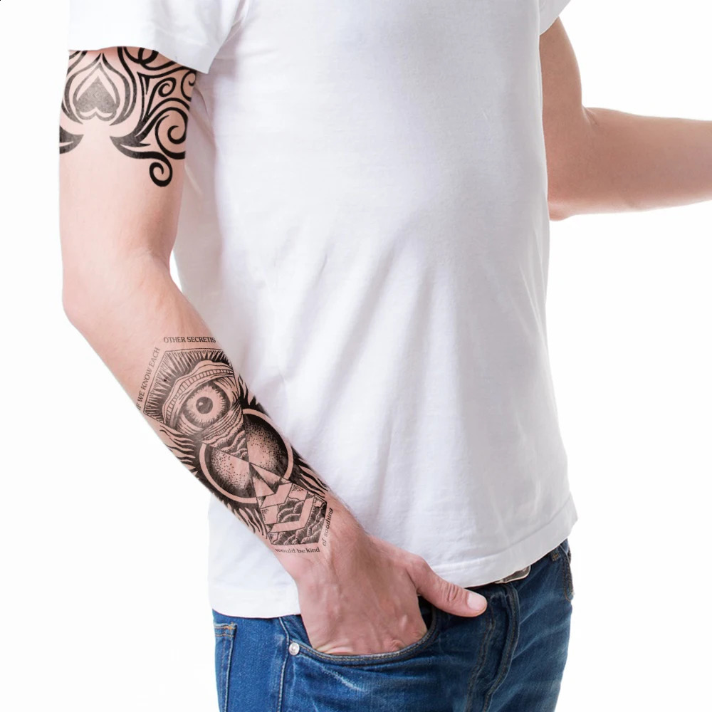 7 Pcs Fashion Beauty Cool Body Art Women Men Half Sleeve Black Tattoo Arm Temporary Totem Stickers Water Transfer Decals 250825