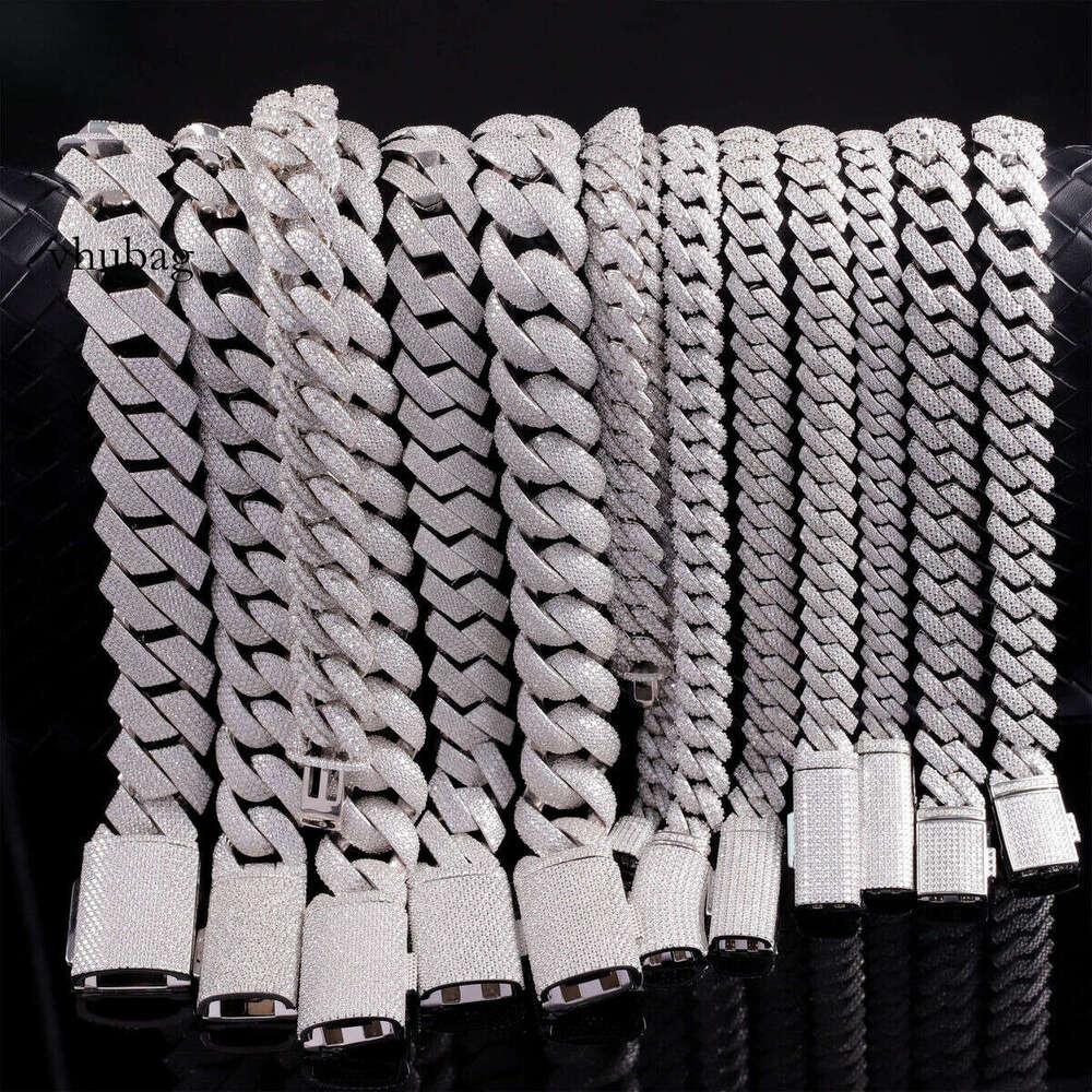 Popular Mossanite Cuban for Men 2rows 8mm-14mm Width Hip Hop Jewelry Solid Sier Chain Necklace
