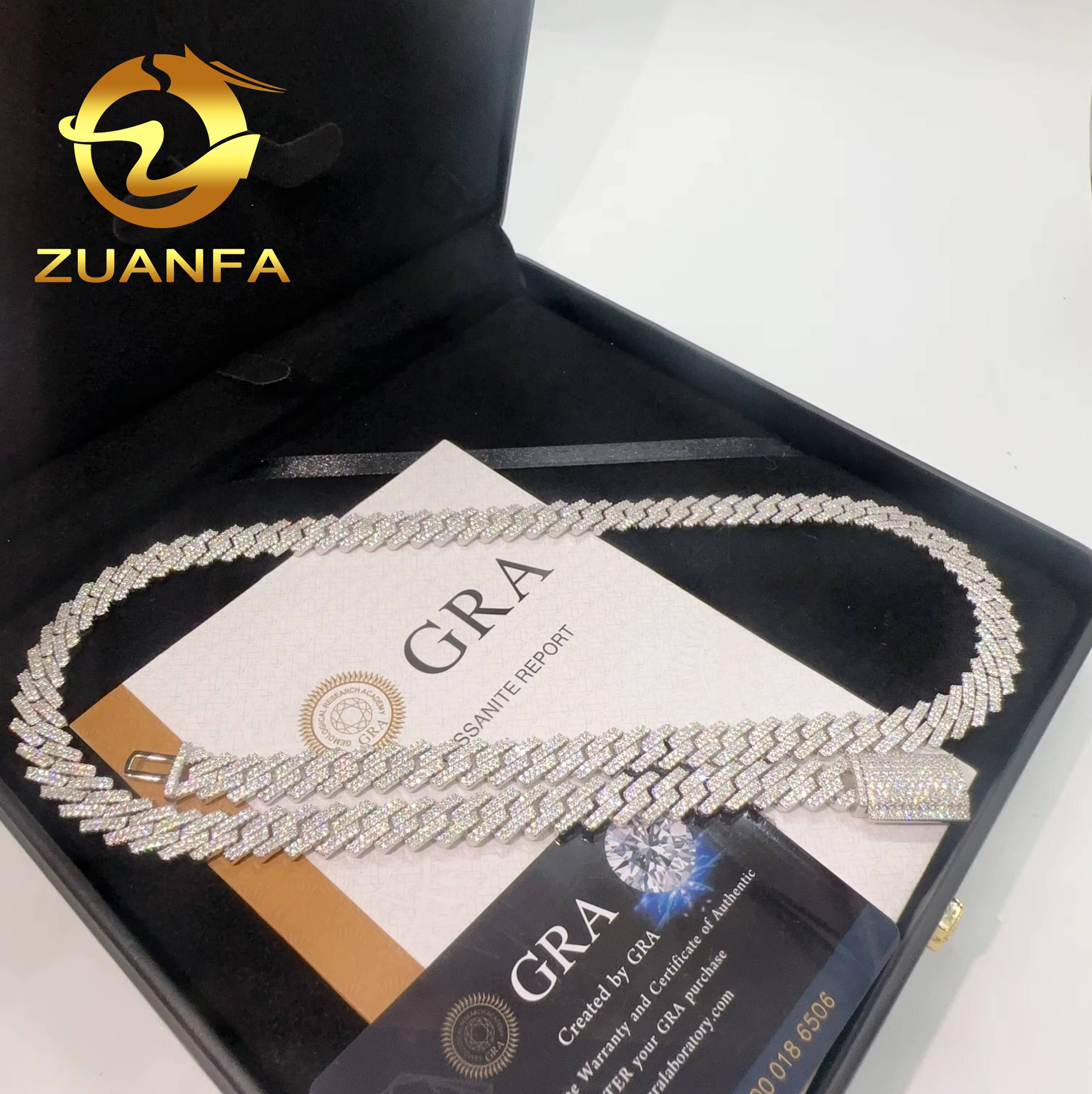 Hot Sale 10mm Iced Out Cuban Link Chain 925 Silver Hip Hop Jewelry Lab Moissanite Cuban Link Chain