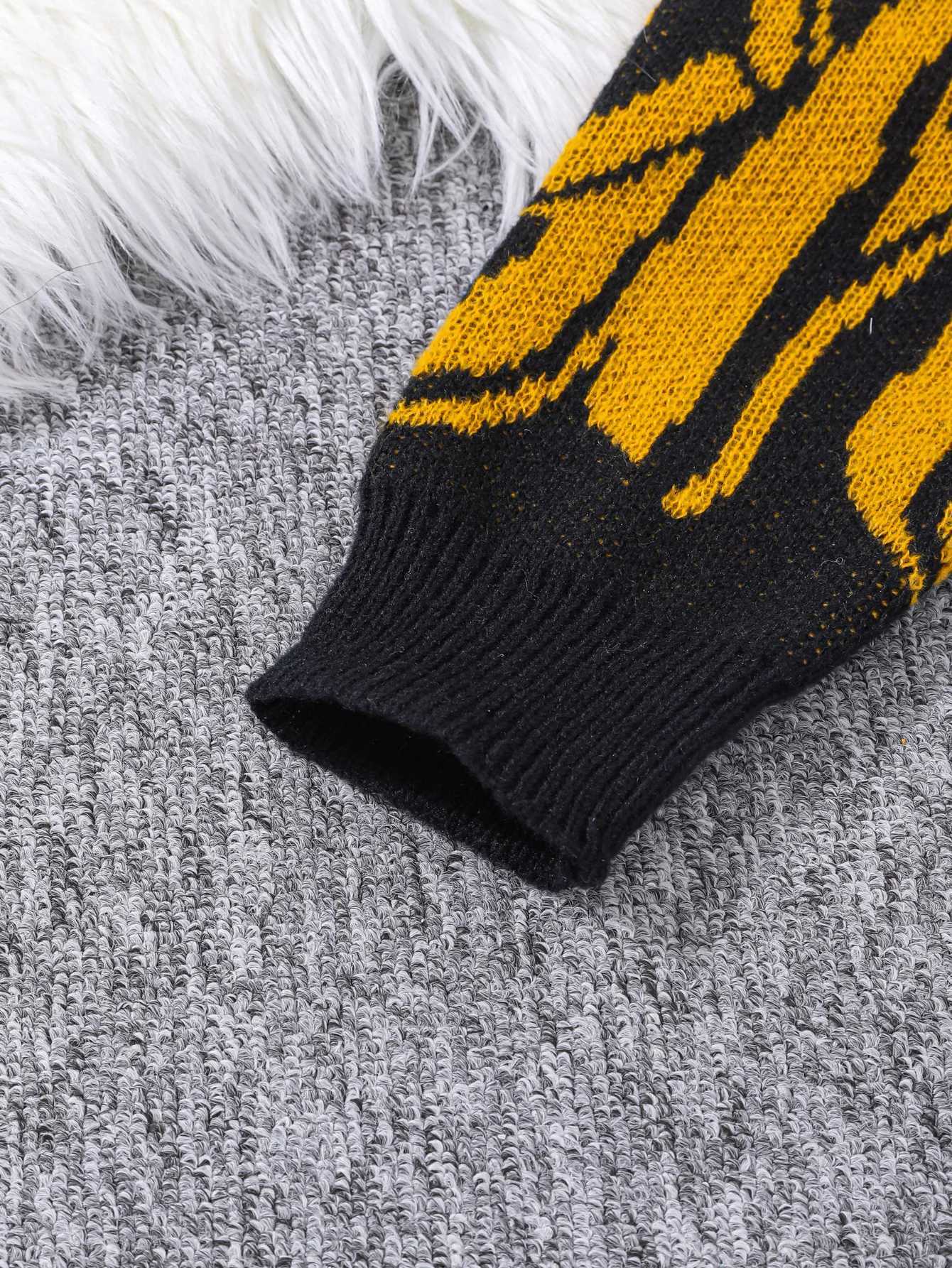 New Popular Spring Fall V Neck Letter Jacquard Pattern Pullover Sweater Casual Contrast Color Knitted Mens Pullover Z250905