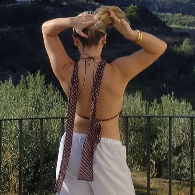 Women's Fashion 2025 Summer New Sexy Polka Dot Deep V Lace-Up Backless Tube Top Camisole