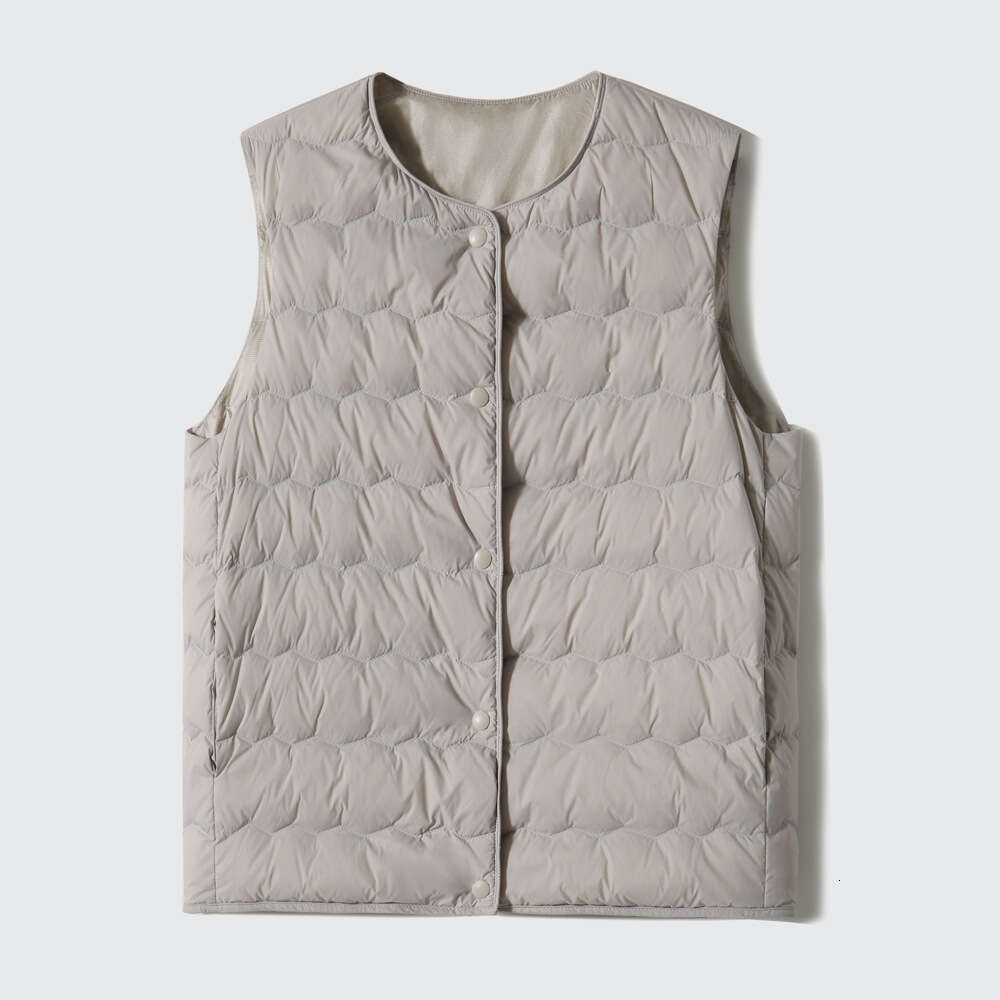 Lightweight Airy Goose Super Warm Layering Vest Round Neck Convertible V-Neck Sleeveless Down Jacket Women's Clothing B5