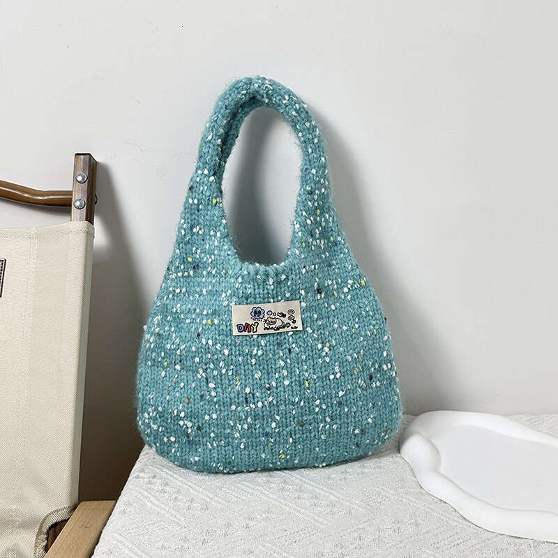 Small Tote New Color Dot Blended Knitted Handbag Korean Style Atmosphere Fashion Commuter Shoulder Bag