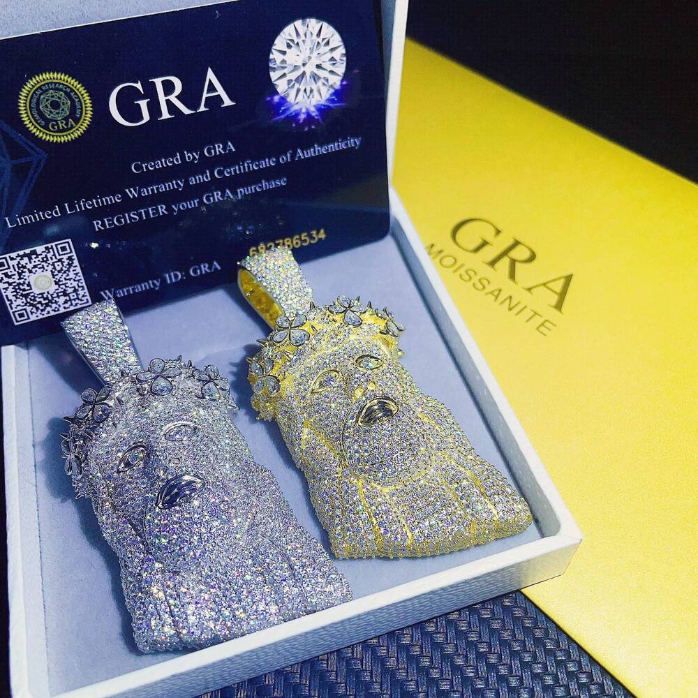 Luxury Ice Out Jewelry Silver 925 Mens Vvs Diamond Jesus Head Pendant Moissanite Hip Hop Jesus Pendant