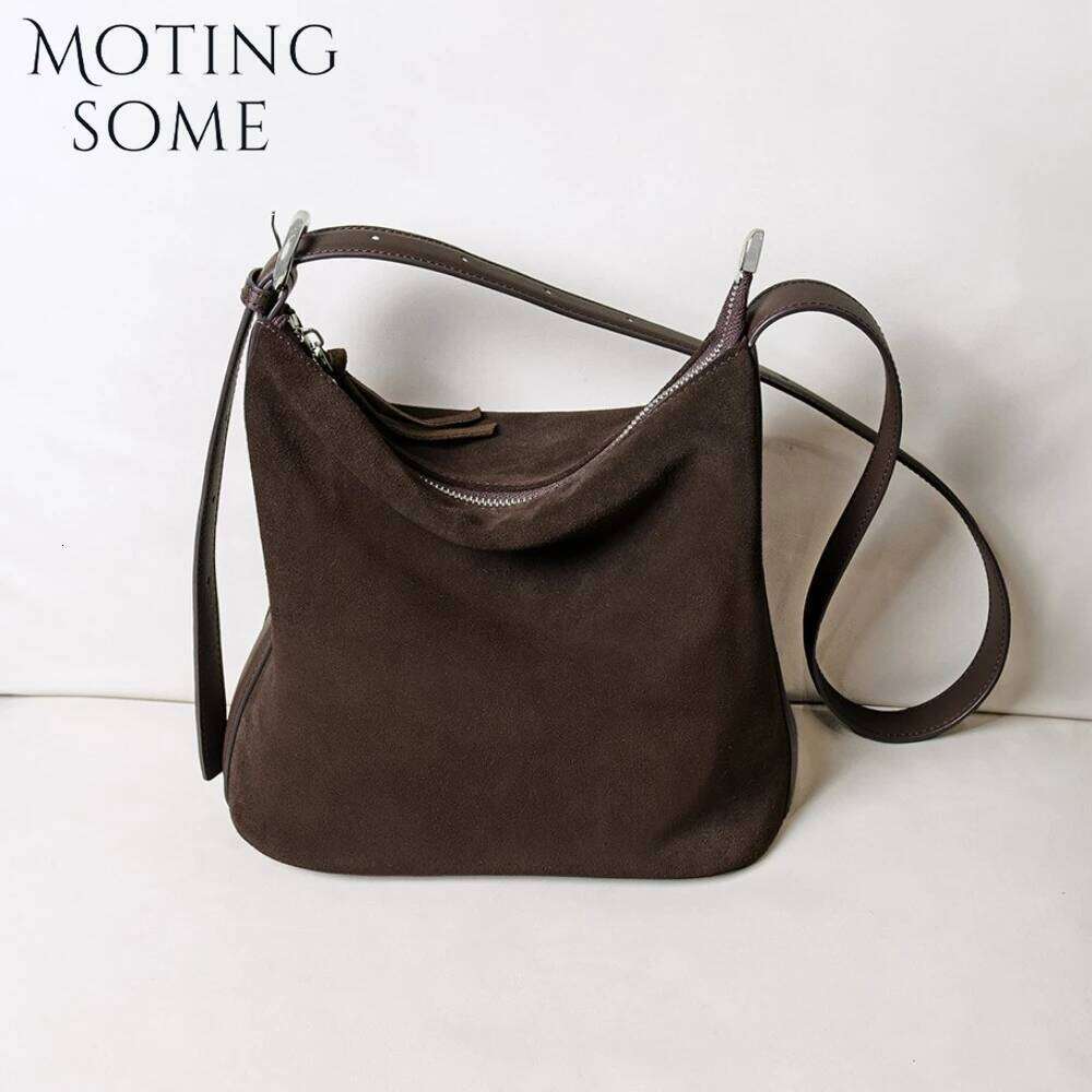 Motingsome Suede Genuine Grade Shoulder Bag Woman Messenger 2025 Crossbody Bags Large Capacity Bucket Winter Tote