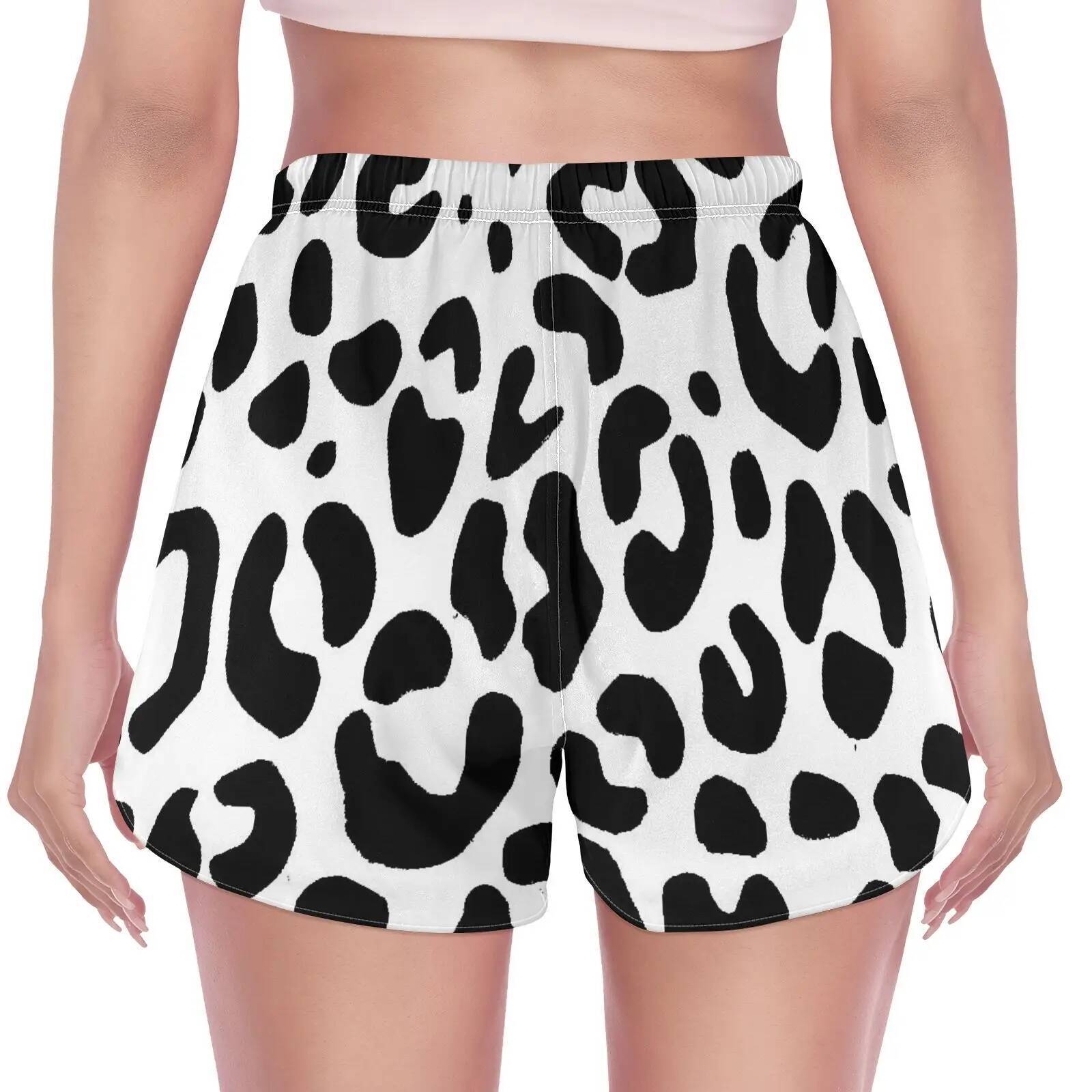 Womens 2 in 1 Running Casual Athletic Gym Yoga Workout Shorts Spandex Tennis athletic shorts Summer Leopard print design