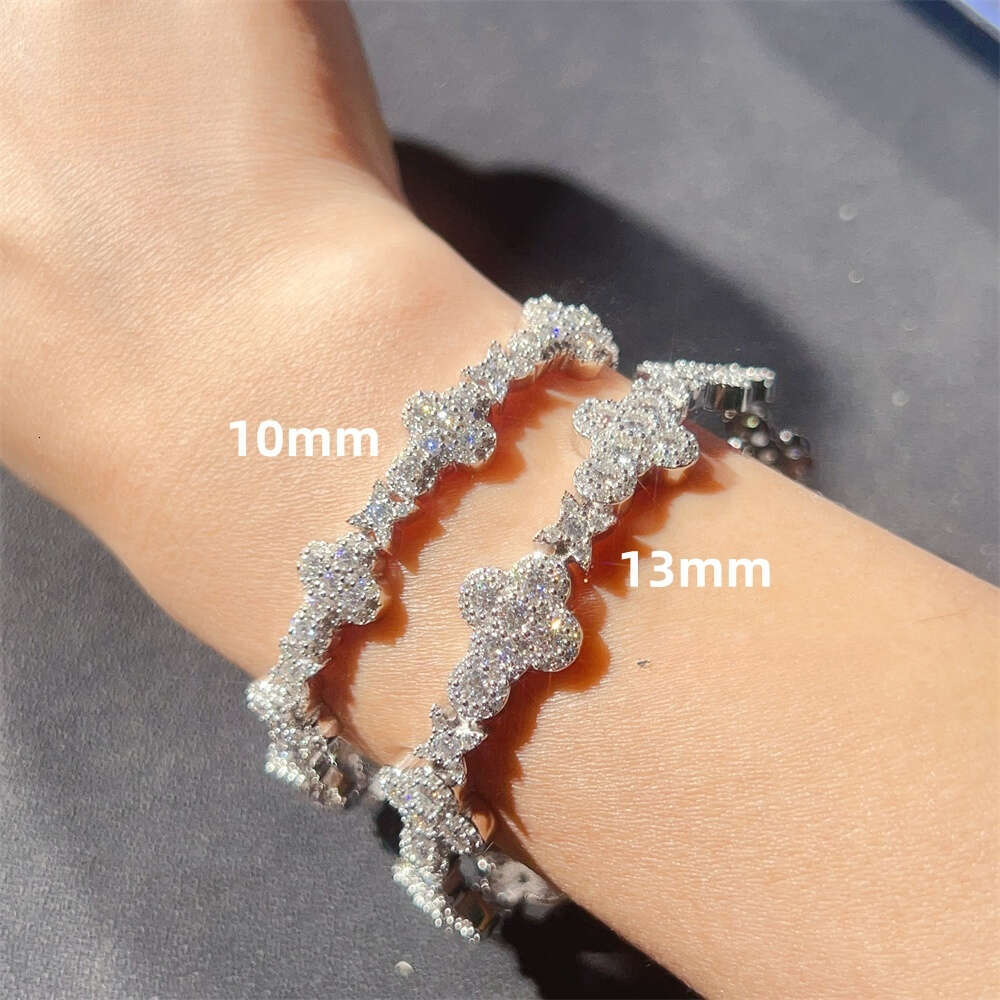 Iced Jewelry 10mm 13mm Sterling Sier GRA Certificate Silicon Stone Cuban Chain Cross Bracelet