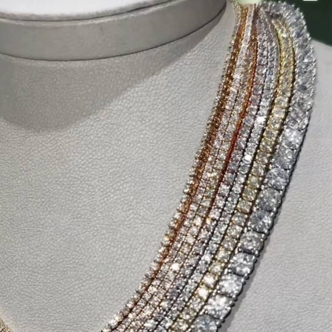 Top Sale S925 Sterling Silver 10K Real Solid Gold 3mm Round Brilliant Cut Lab Grown Diamond Tennis Chain Necklace
