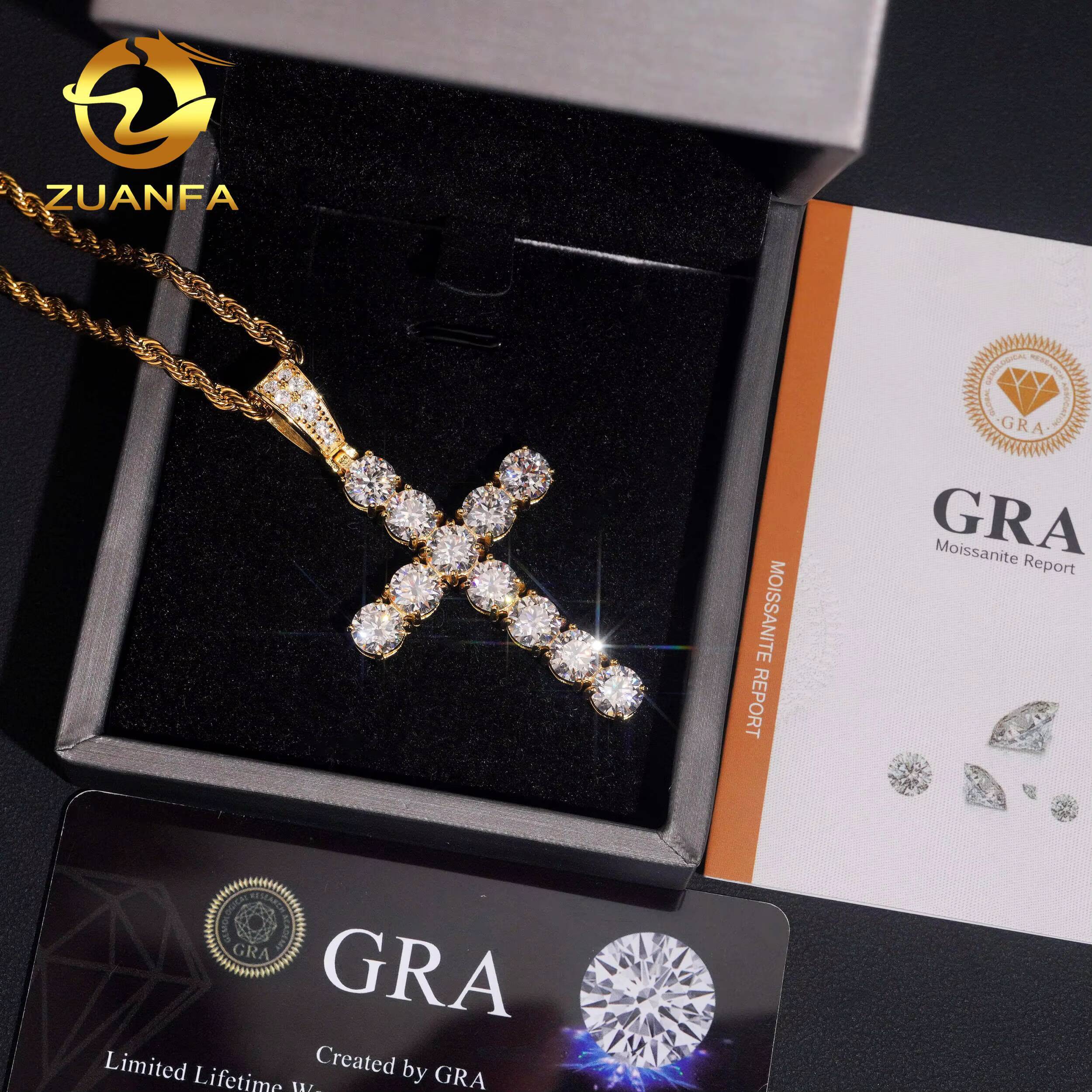 USA Ready Shipping Hip Hop Jewelry 60mm Cross Moissanite Pendant 925 Silver Iced Out Pendant Charm Cross