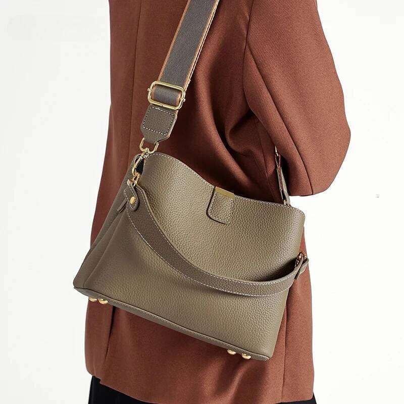 Shoulder Bucket Bag Basket Tote Soft Genuine Leather Women Fashion Commuter One-shoulder Handbag