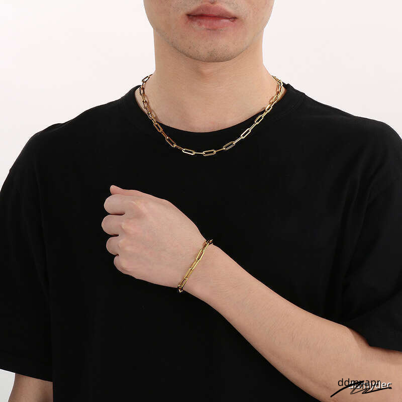 Unisex Chunky ddmydec Square Link Chain Necklace & Bracelet Stainless Steel Minimalist Jewelry ddmydec