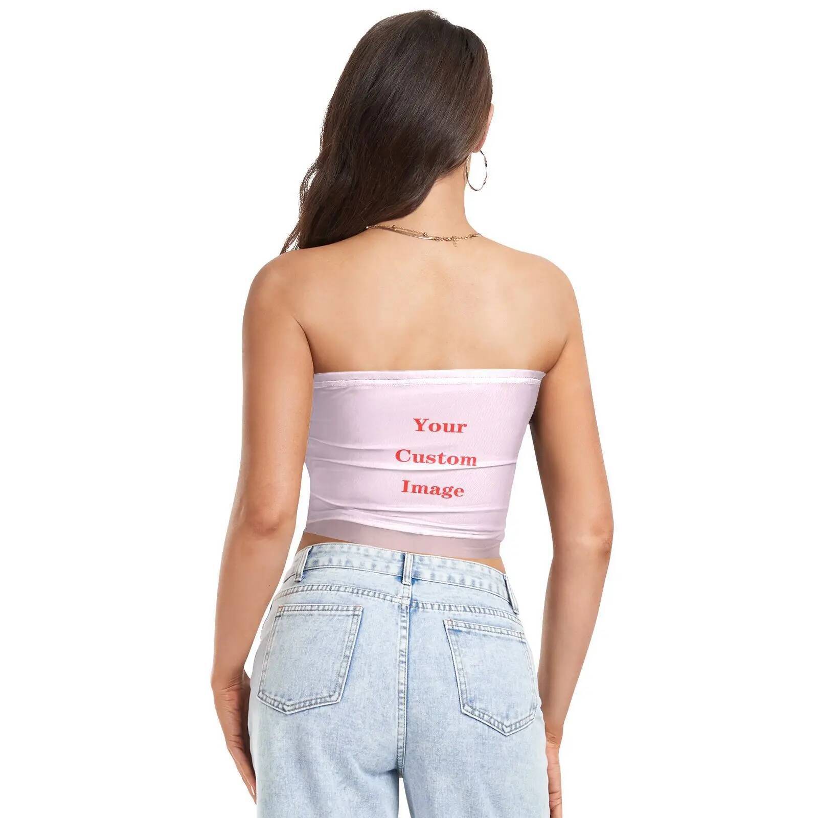 Womens Sexy Strapless Off Shoulder Crop Tube Top Customized images Stretchy Bandeau Seamless Casual Basic Breast Wrap