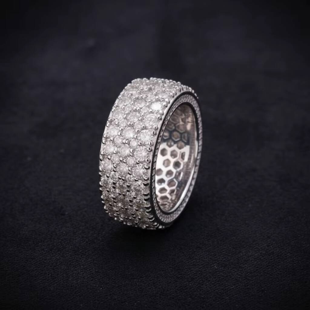 Solid 9K 10K 14K 18K 22K Gold Custom Jewelry Hip Hop IGI Certified VVS Lab Grown Diamond Iced Out 3 Rows Band Eternity Band Ring