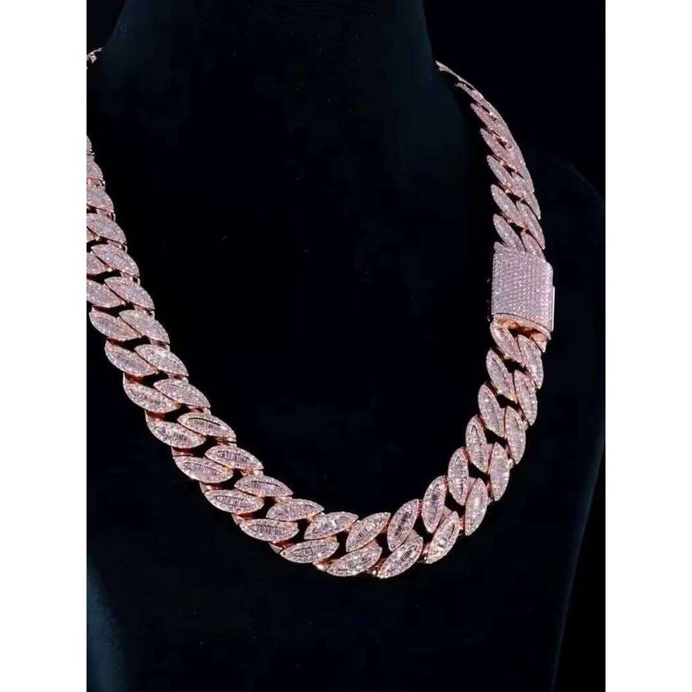 18mm Moissanite Cuban Link Chain Iced Out Necklace with Baguette & Round Cut VVS Moissanite, Passes Dia Tester