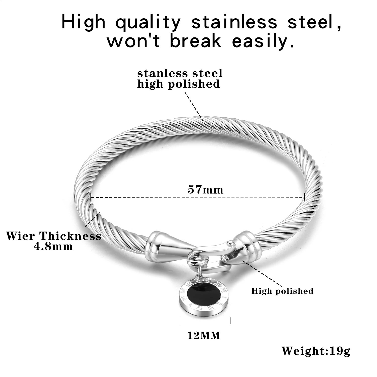 Stainless Steel Twisted Cable Wire Bracelets with Hook Clasp Stylish Roman Digital Bangle Bracelet for Women Girls 250905