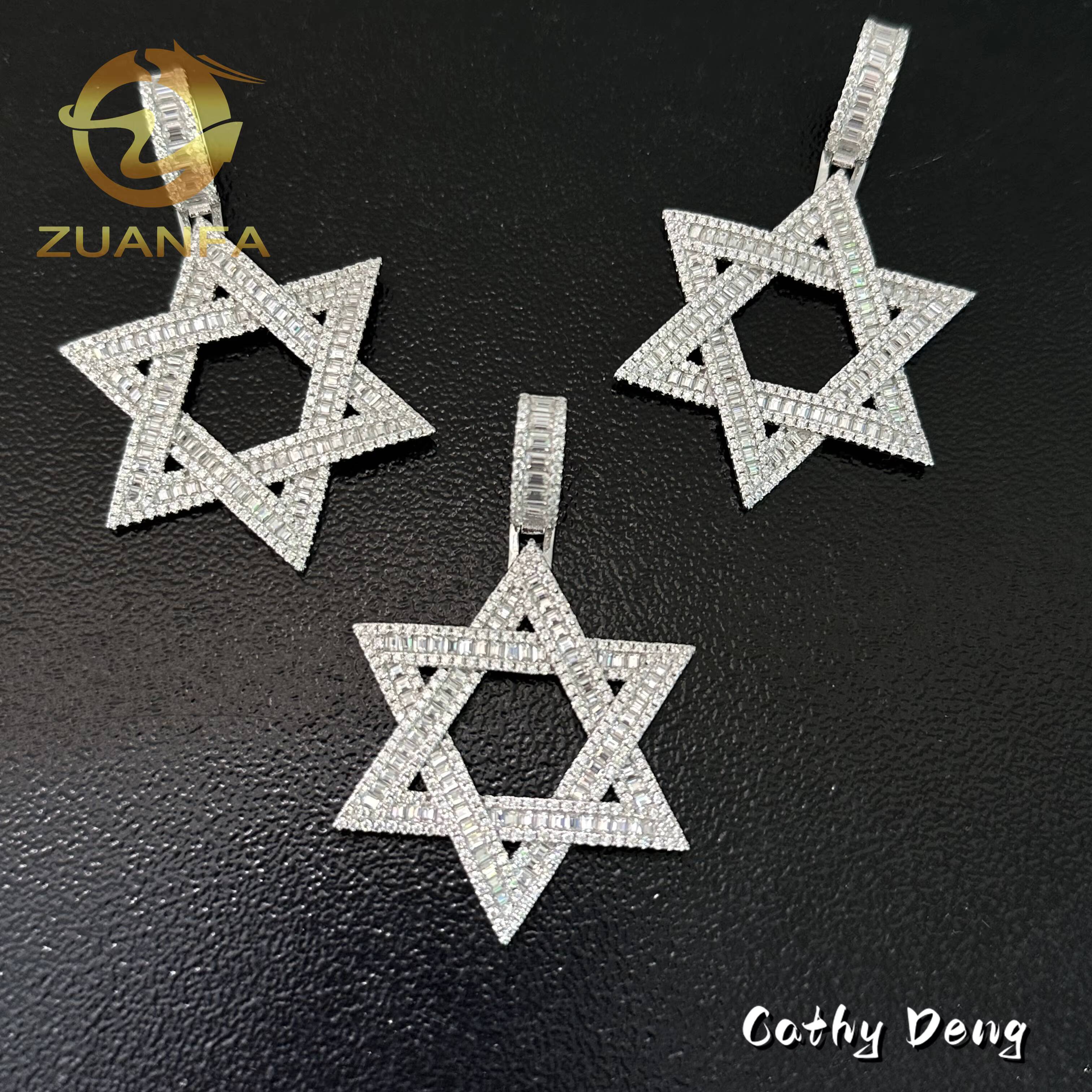 Ready to Ship Vvs Moissanite Hip Hop Jewelry Star Iced Out Pendant Sterling Silver 925 Moissanite Charm Pendant baguette Cut