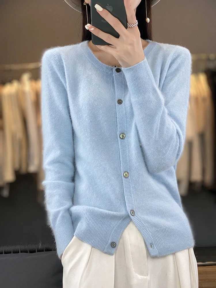 Aliselect Women Cardigan Super Warm Pure Mink Cashmere Sweaters Oneck Loose Female Clothes Ladies Solid Color Knitwear Tops Z250905