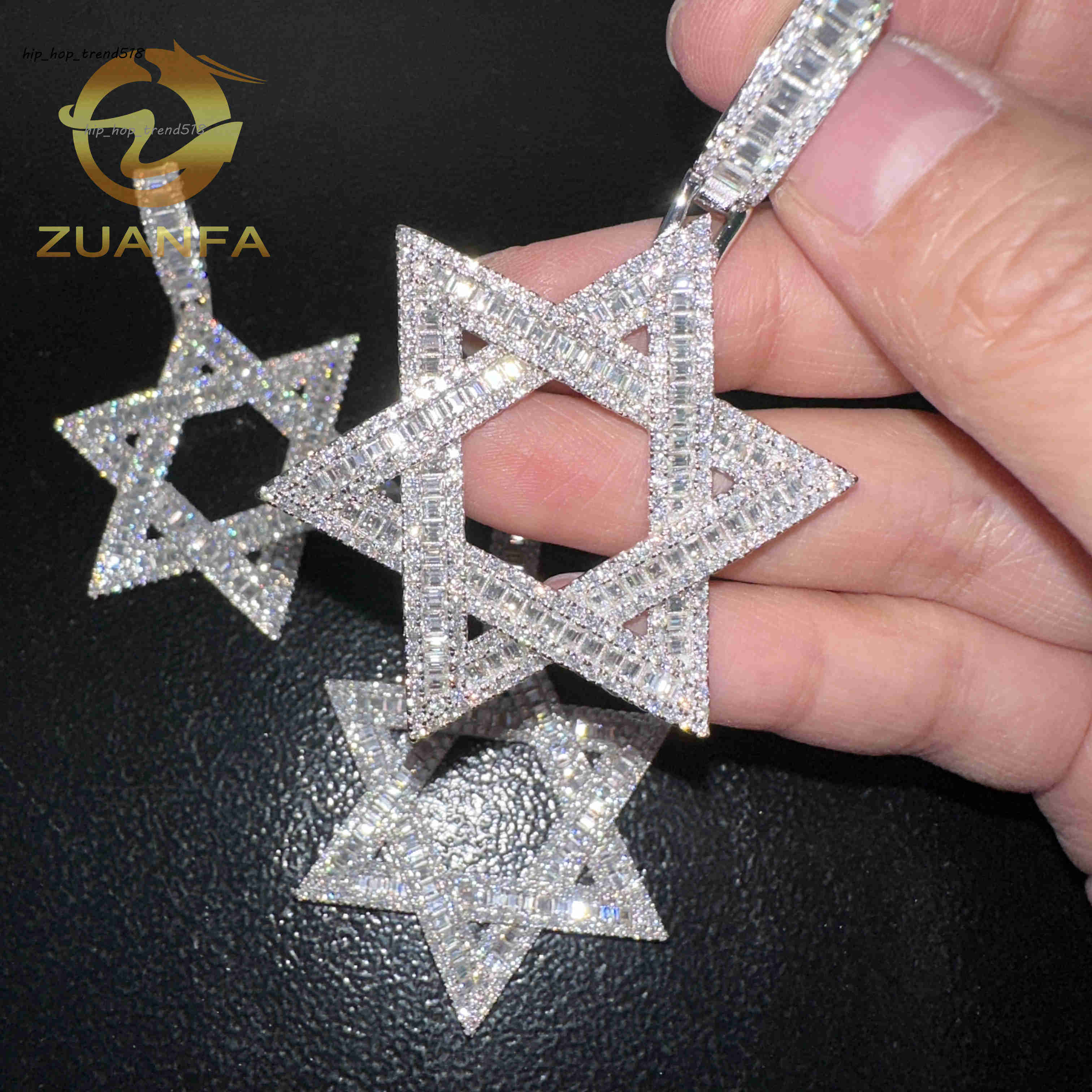 Ready to Ship Vvs Moissanite Hip Hop Jewelry Star Iced Out Pendant Sterling Silver 925 Moissanite Charm Pendant baguette Cut