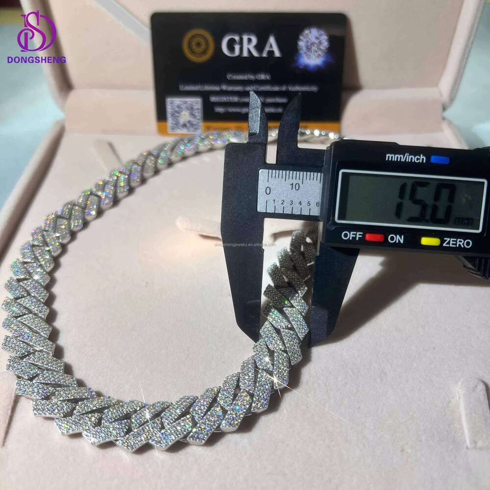 VVS Moissanite Cuban Link Chain Fashion Jewelry Necklace Hip Hop Iced Out High Quality Sterling Sier 13mm 14mm 15mm 1pcs