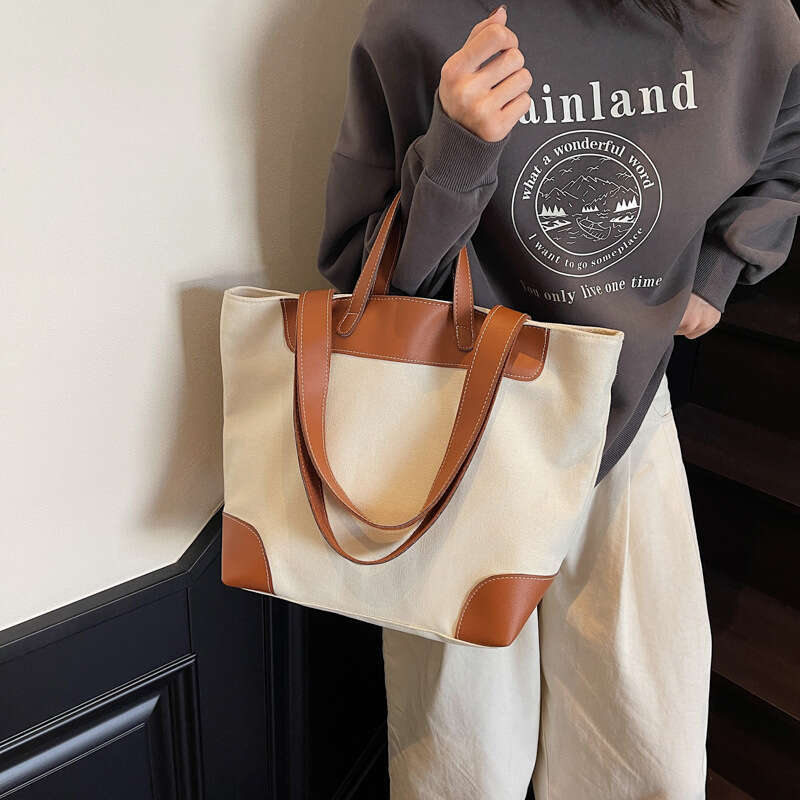 Canvas Tote Handbag Women's New Large Capacity Casual Commuting Shoulder Crossbody Bag