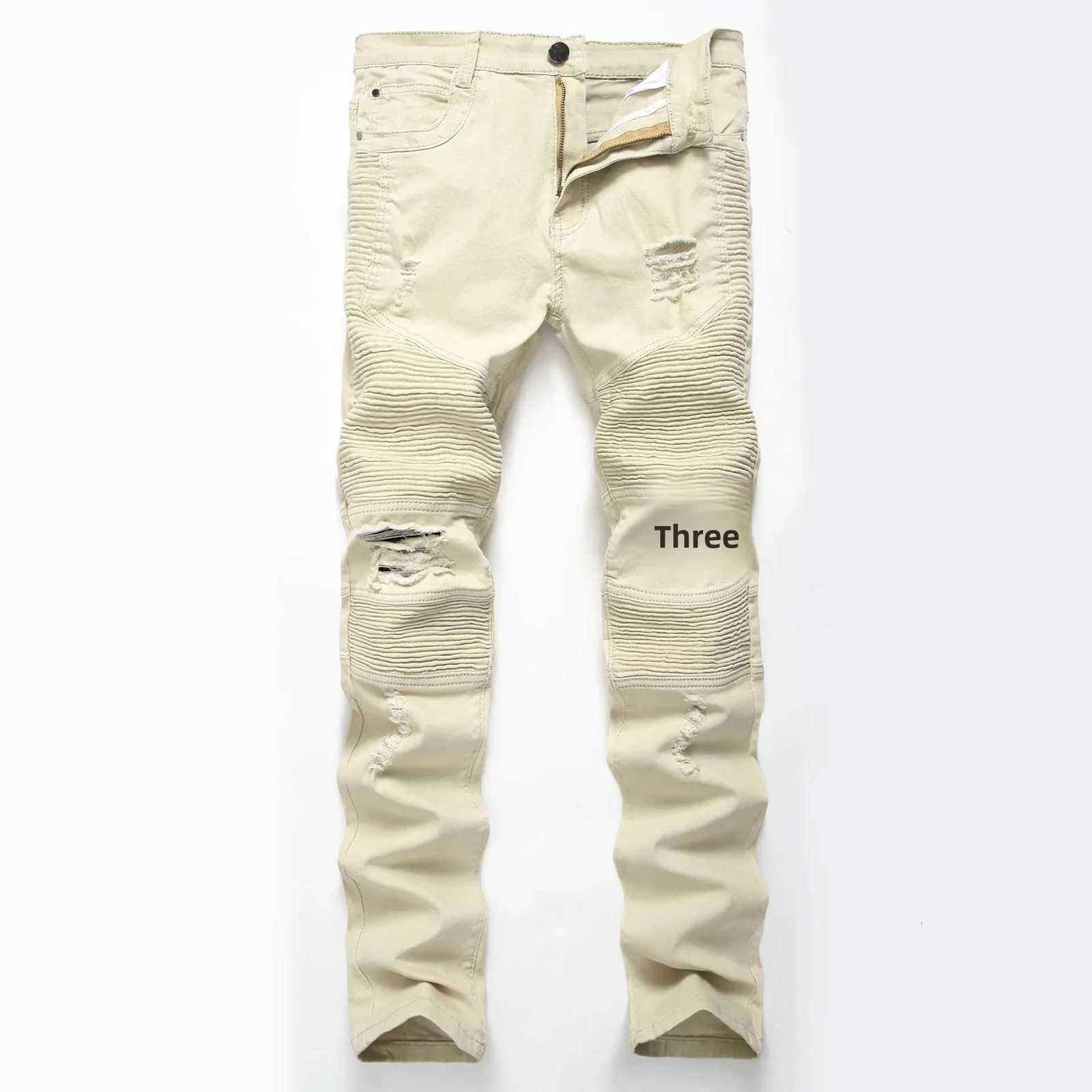 Trendy Brand Motorcycle Mens Jeans Unique Ripped Slim Fit Streetwear High Elasticity Smooth Slimming Effect Casual Denim W250905