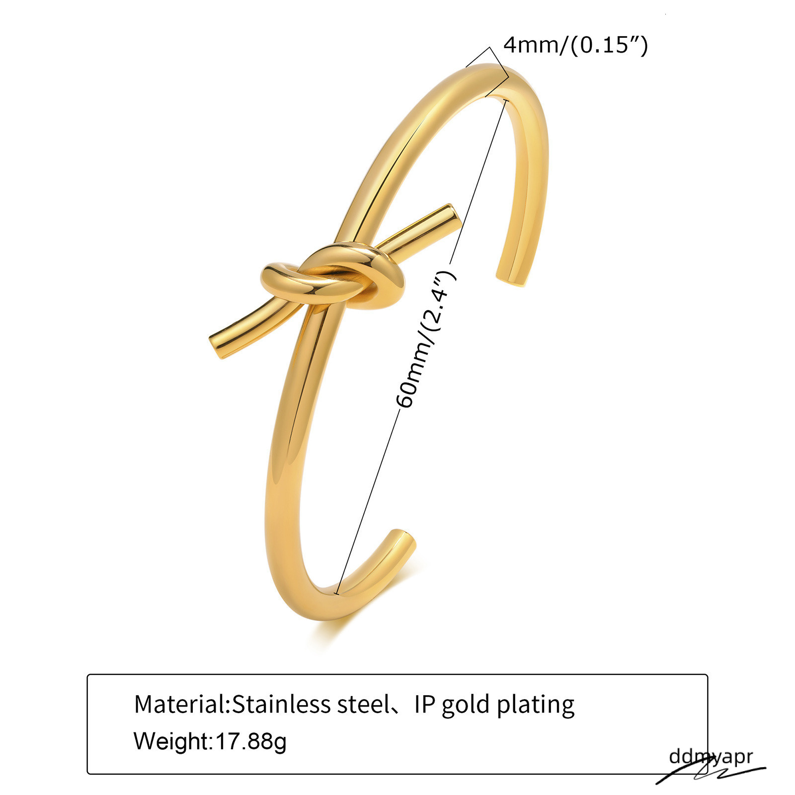 ddmyday Stainless Steel Open Knot Women's Fashion Bracelet Jewelry Simple Style Hand Accessories