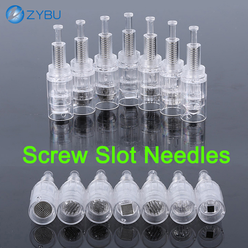 100Pcs Replacement Micro Needle Cartridge MTS Tips 9/12/24/36/42 Pins Nano Round 5D 3D Silicone Dermapen Derma Stamp Screw Needles Meso Therapy Head