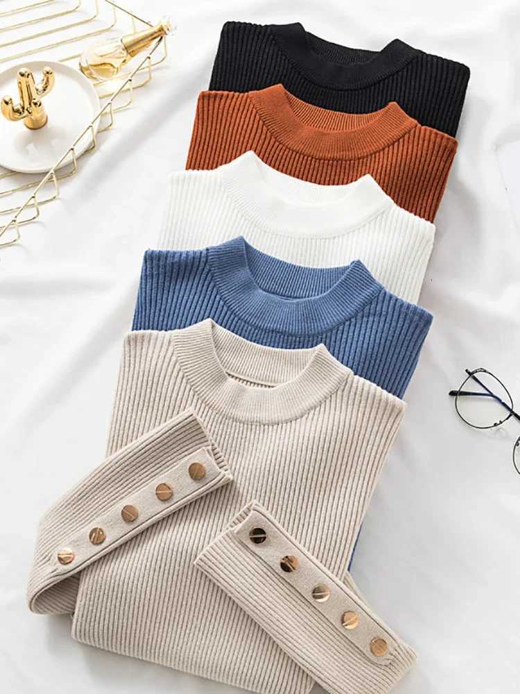 2025 Casual Autumn Winter Women Sweater Pullovers ic Button Long Sve Oneck Sweater Female Slim Knitted Soft Jumper Tops Z250905