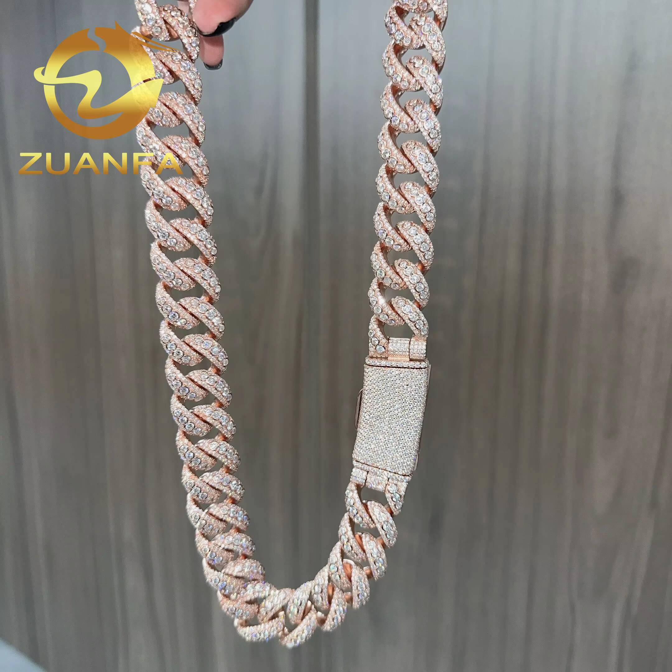 Hip Hop Jewelry 20mm Big Chain Moissanite Cuban Chain 925 Silver Cuban Link Chain Iced Out Bezel Design Chain