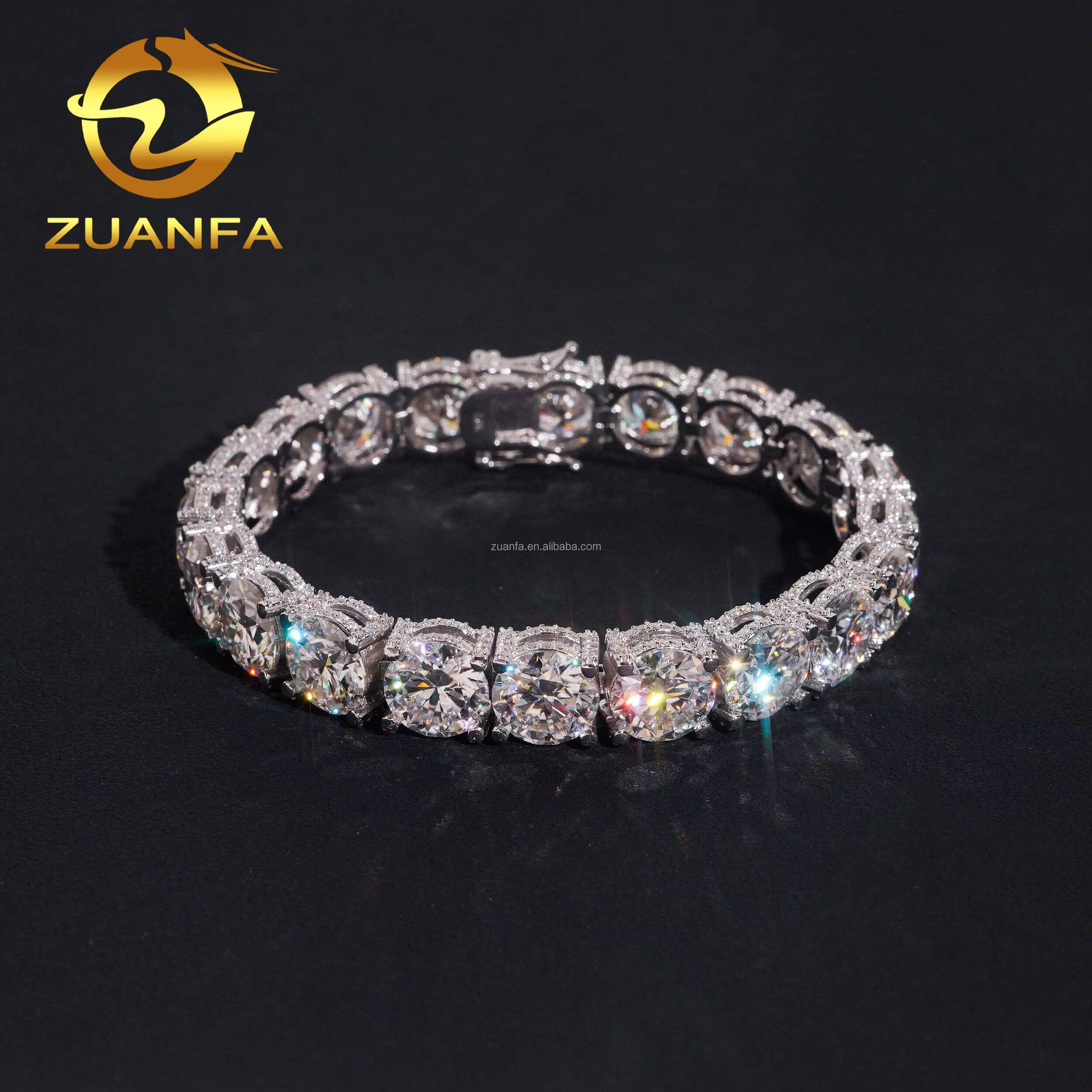 Fashion Style Luxury Rapper Jewelry 10mm Big Guy S925 Silver Iced Out Hip Hop VVS1 Moissanite Diamond Cluster Tennis Bracelet