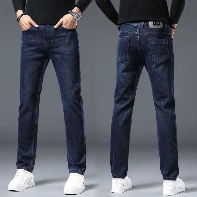 Autumn Winter Mens Thickened High Quality Denim Elastic Jeans Flim Straight Leg Casual Business Trousers Fashion Soft Pants W250905