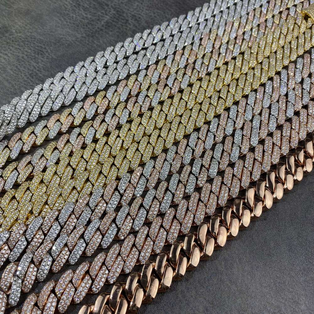 High Quality Hip Hop Fine Jewelry Men 12mm Full Iced Out Prong Solid Cuban Link Necklace Chain Bracelet