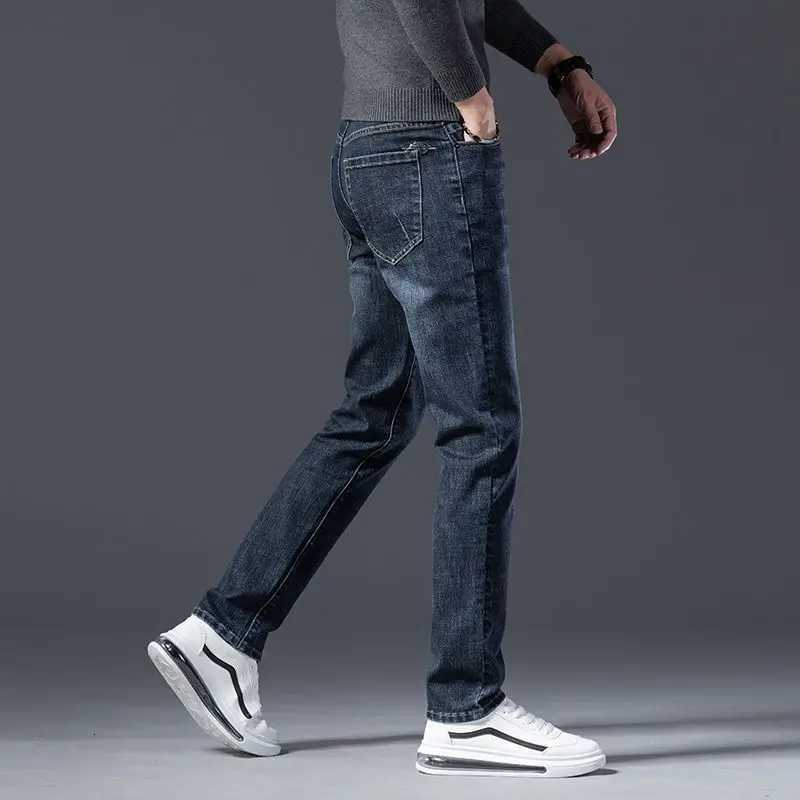 Autumn Winter High Quality Elastic Mens Jeans Cargo Slim Fit Denim Pencil Trousers Midweight Long PantsHighHigh jeans man W250905