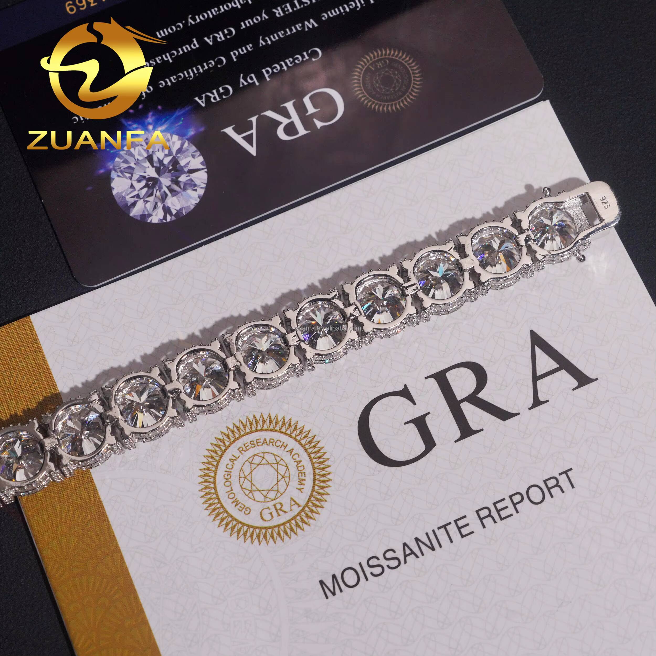 Fashion Style Luxury Rapper Jewelry 10mm Big Guy S925 Silver Iced Out Hip Hop VVS1 Moissanite Diamond Cluster Tennis Bracelet