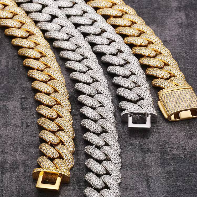 GZYS JEWELRY Wholesale Solid 925 Silver 20mm Big Hip Hop Men Ice 4 Rows Moissanite Cuban Link Chain Diamond