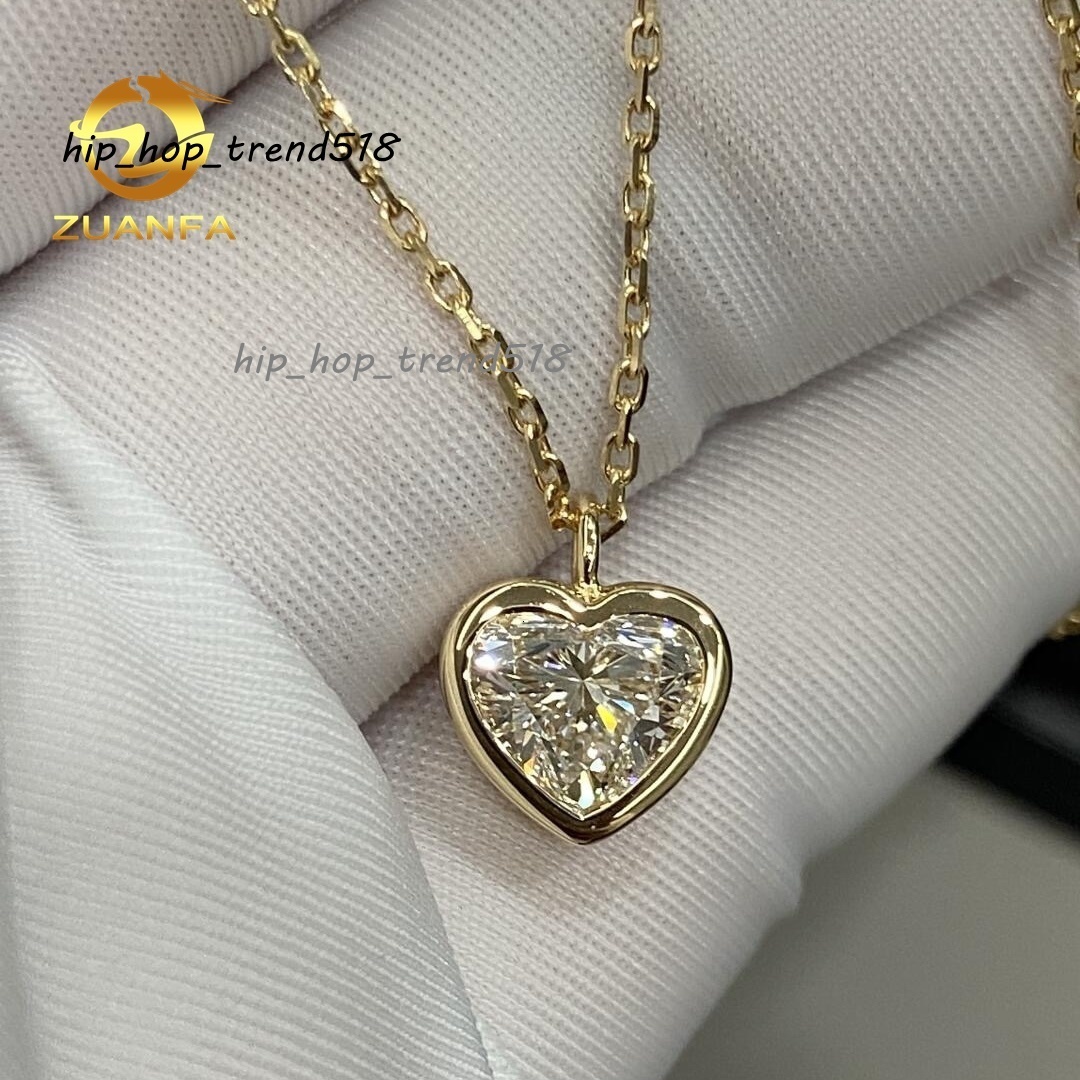18k Yellow Gold 2CT Heart Cut VVS1 Lab Grown CVD Diamond Necklace Women Jewelry