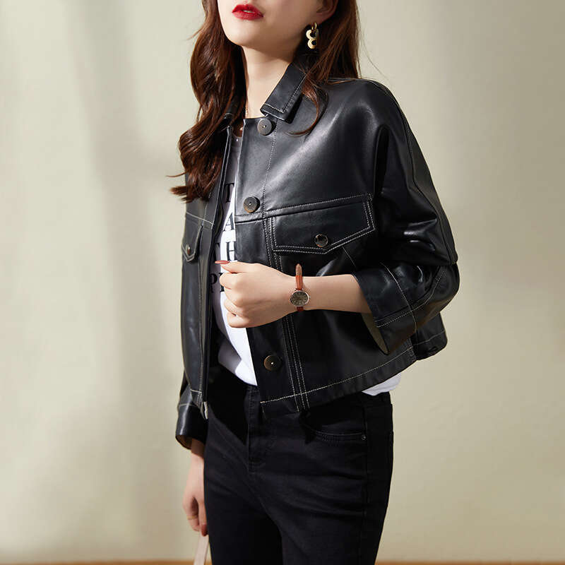 Feels Great~ Genuine Sheepskin Coat Spring Autumn New Women's Short Leather Jacket B5