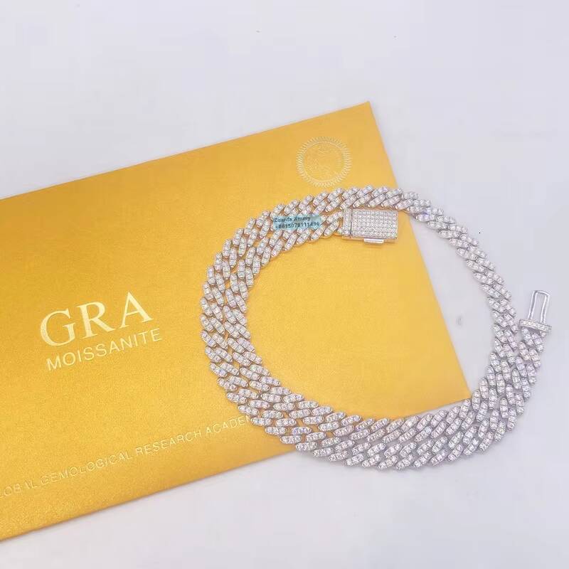 Wholesale Price Hio Hop Iced Out Jewelry 8MM Width One Row 925 Sterling Silver VVS Moissanite Diamond Cuban Link Chain Necklace