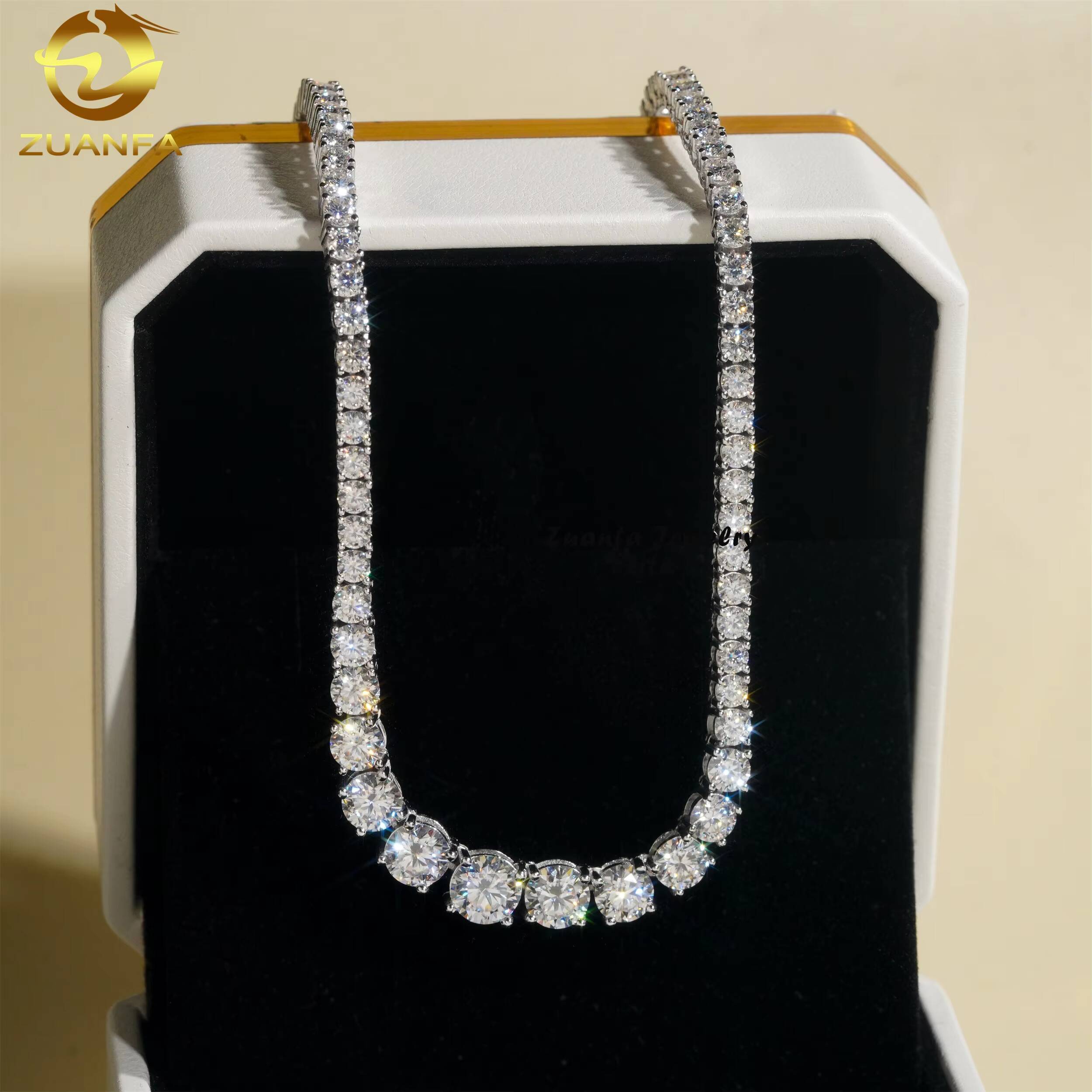 New Fashion High Quality 925 Sterling Silver Different Size VVS Diamond Moissanite Tennis Chain Necklace Women