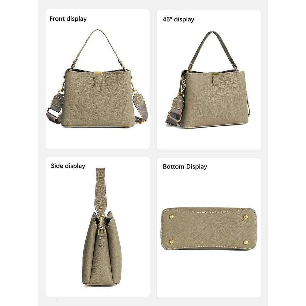 Zency New Genuine Leather Shopper Shoulder Large Capacity Bucket Handbag Simple High Quality Women Crossbody Bag Three Layer