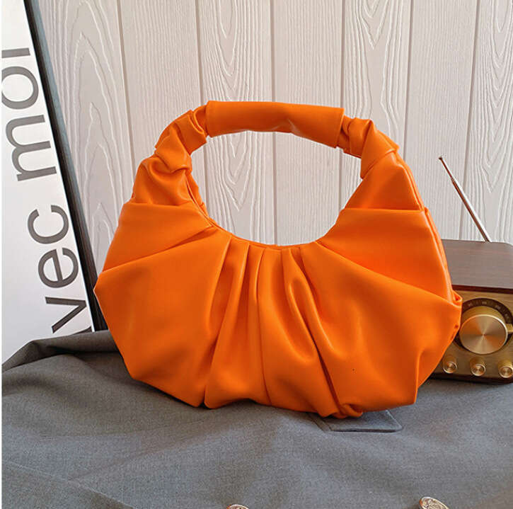 Women's Solid Color PU Cloud Bag Trendy Fashion Pleated Niche Design Handbag Elegant Ladies Shoulder Crossbody